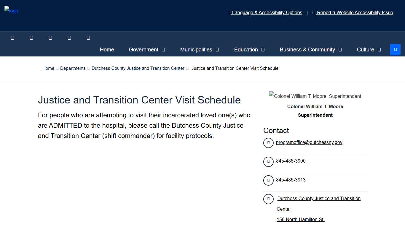 Justice and Transition Center Visit Schedule